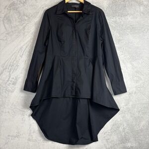 Lane Bryant Black Tunic Shirt Womens 16 Button Up Long Sleeve Romantic Peplum